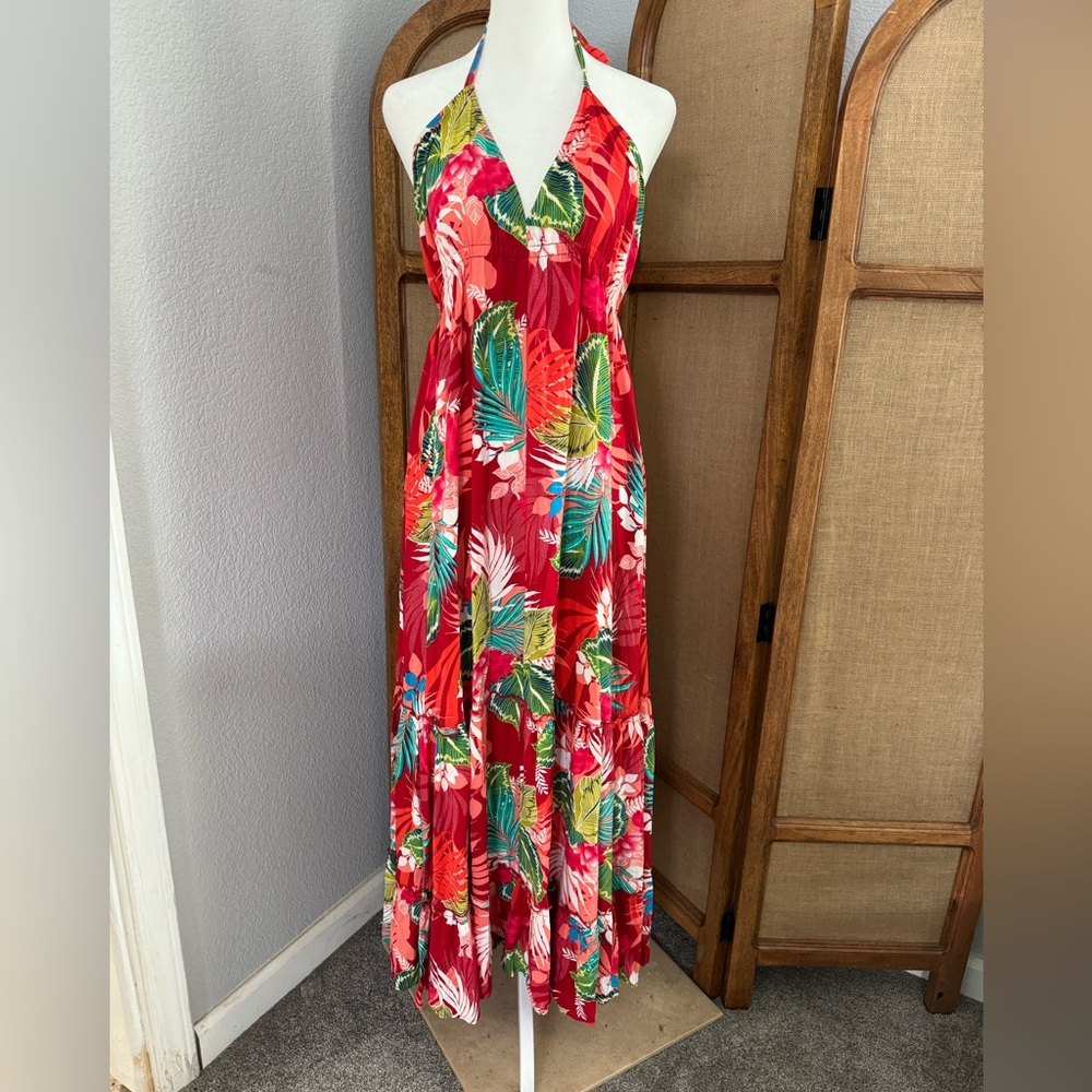 Express brand tropical print halter maxi dress